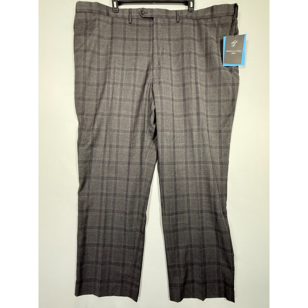 NWT $150 Shaquille O'neal XLG Men Dress‎ Pant 54x32 Gray Plaid Polyester Stretch